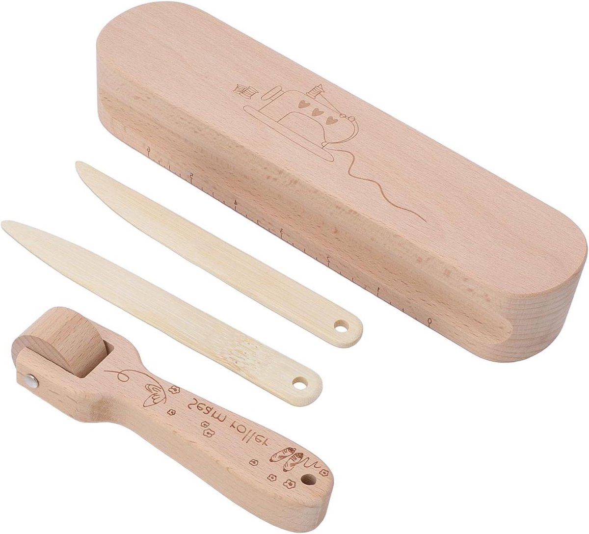 Kleermakers Klem Set - Naadroller Puntvormer - Naden Strijken - Massief Beukenhout - 30 x 20 x 5 cm