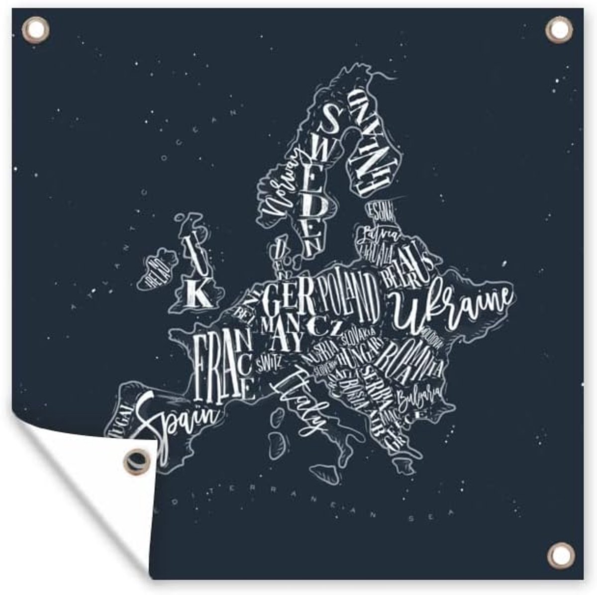 Tuinposter - 200x200 cm - Kaart - Europa - Krijtbord
