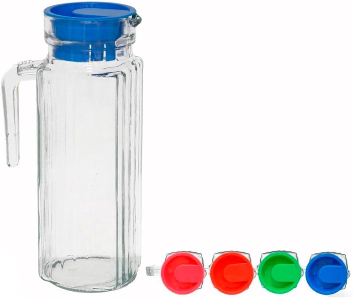 Waterkaraf van glas met deksel, elegant design, ideaal voor koelkast, verschillende maten (1 liter kleur)
