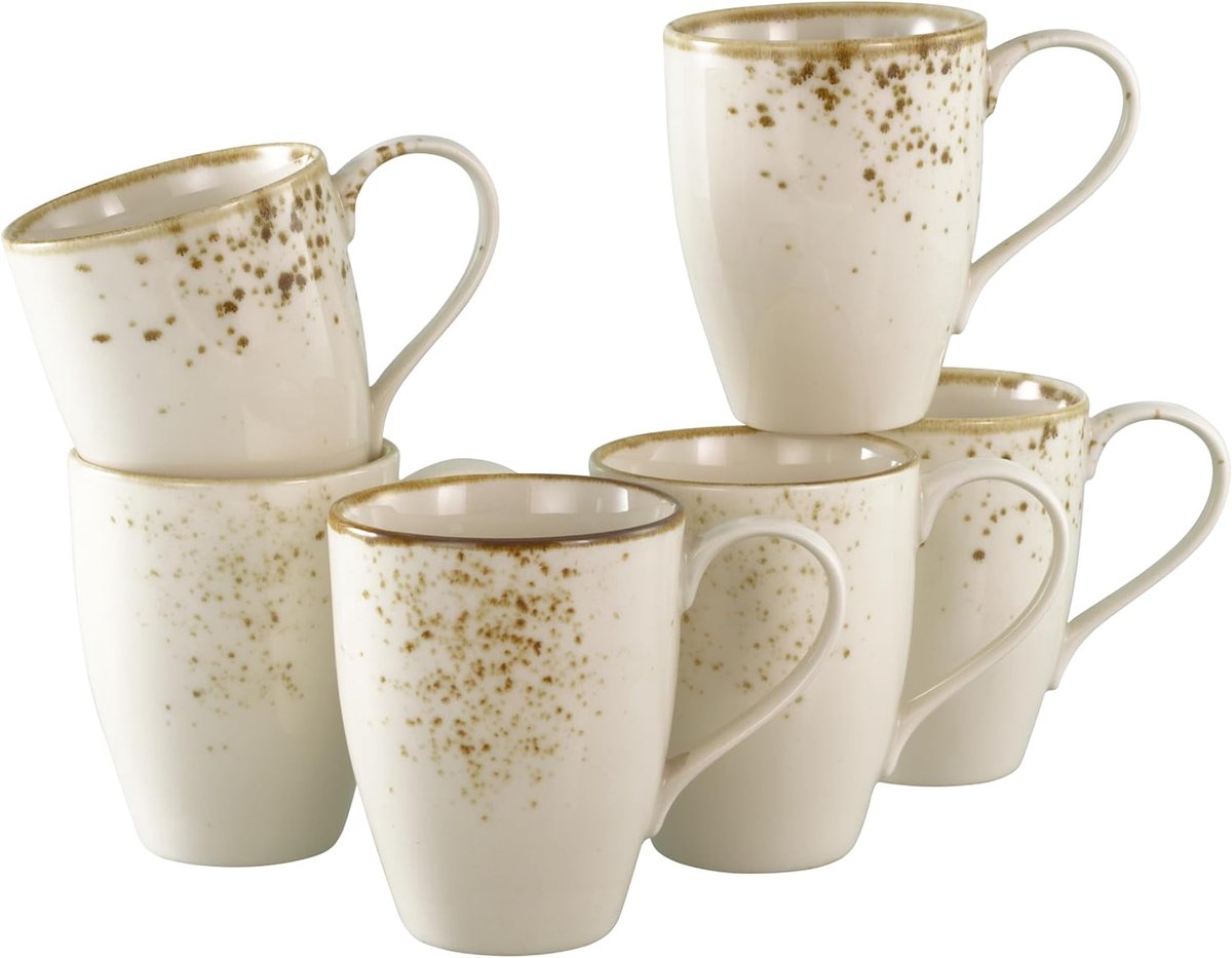 24653, serie Nature Collection Creme 6-delige serviesset voor 6 personen, koffiebekerset van aardewerk, vaatwasser- en magnetronbestendig, kwaliteitsproductie