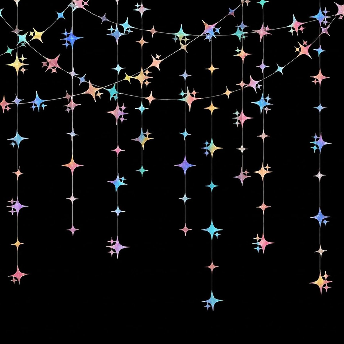12 m slinger met sterren: holografische slinger van iriserend papier voor verjaardagsfeesten, doe-het-zelf decoraties en fotoachtergronden