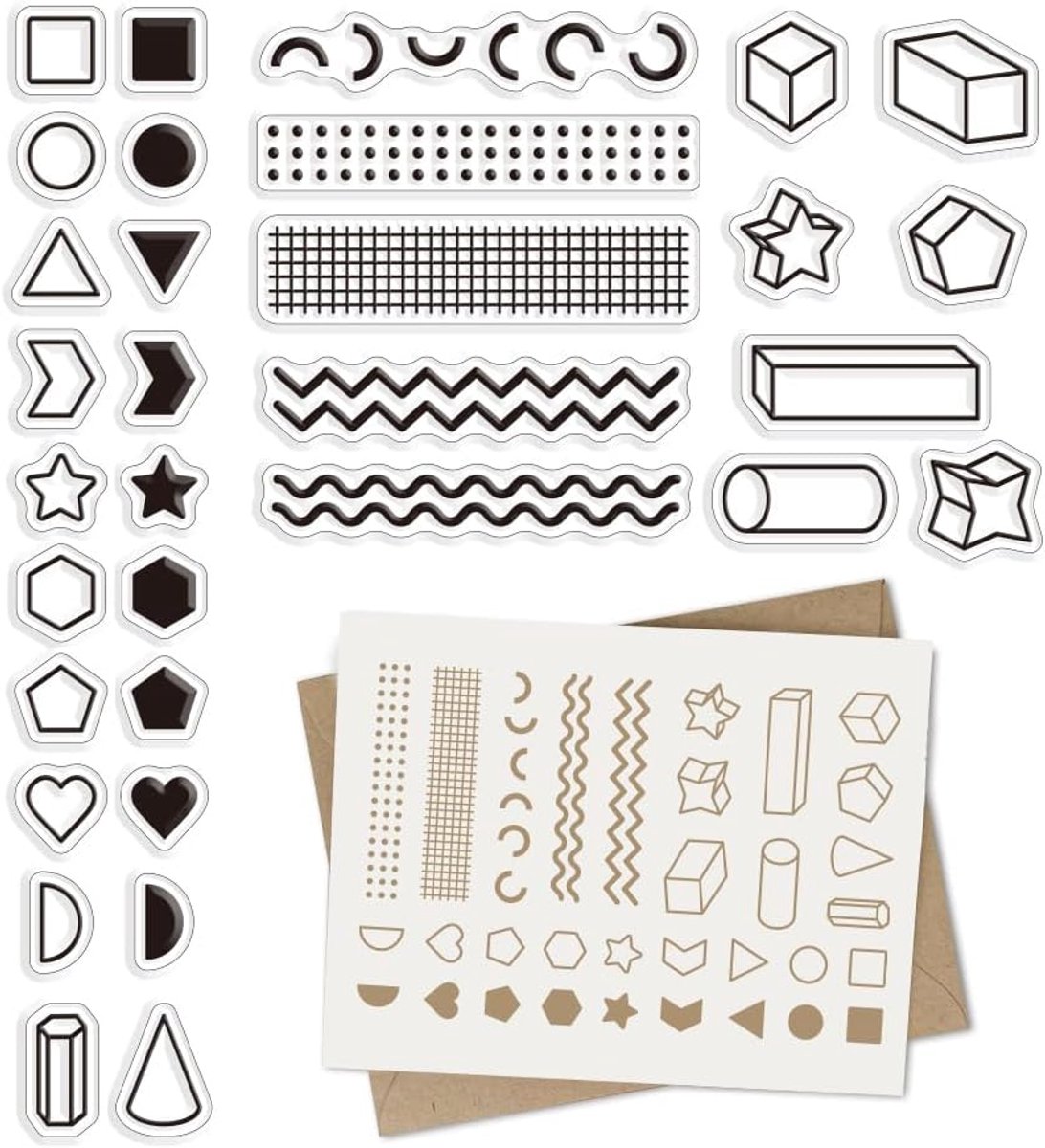 craspire Wiskundestempel, geometrisch, transparant, hart, stervorm, vintage, transparant, siliconen zegels, stempel voor journaling, kaarten maken, doe-het-zelf, scrapbooking, handgemaakt fotoalbum