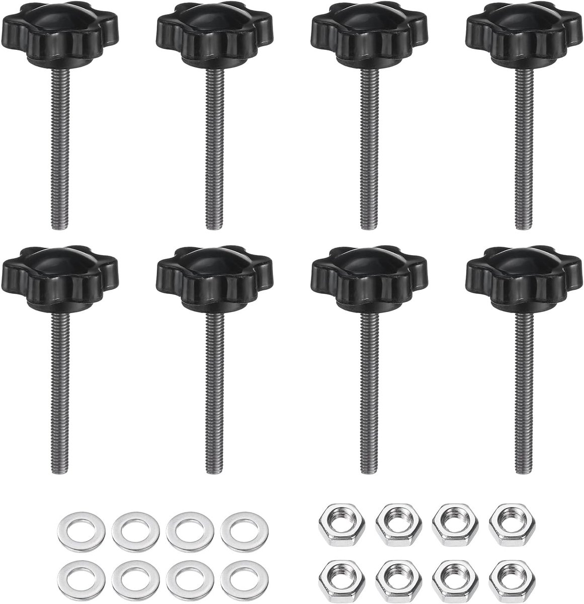 8 stuks kartelschroeven stergreepmoer M4 x 40 mm metrisch 304 roestvrij staal mannelijke schroefdraad 25 mm kartelmoer 6-sterren kunststof schroefdraadstift handknoppen handgrepen