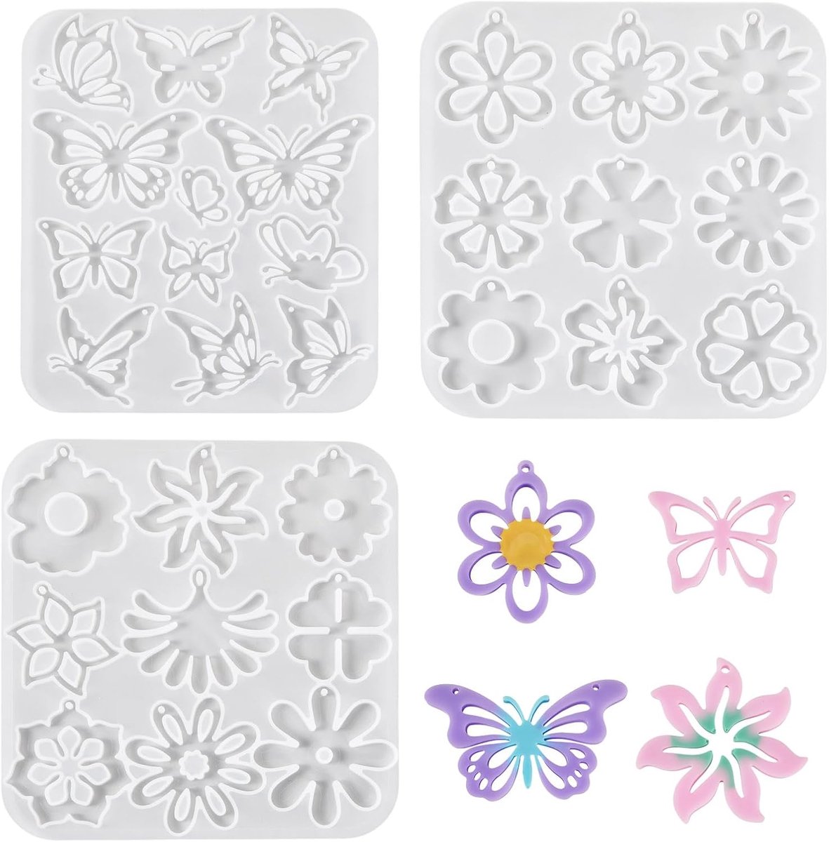 3 stuks Bloem 3D Maken UV Hars Mallen Vlinder Bug Epoxyhars Mallen Bloemen Siliconen Sieraden Maken Gieten Mallen Voor Epoxy DIY Maken Ambachten