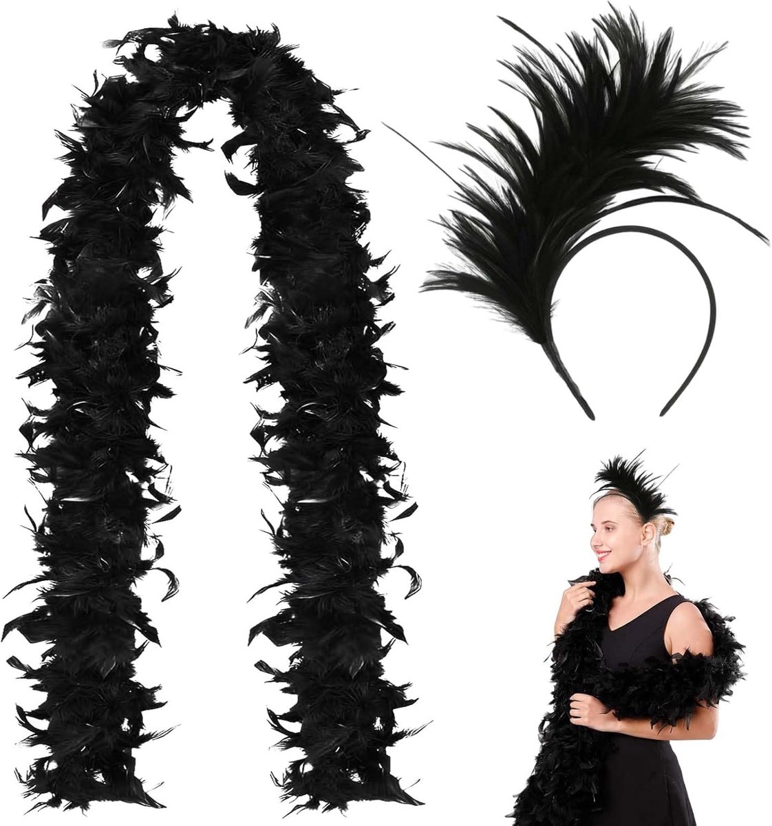 Headband S Fascinator - Veren Sjaal voor (Zwart),Met Veren Zwart Kunstbloem Haaraccessoires voor Cocktail Bruiloft Thee Feest Decoratie