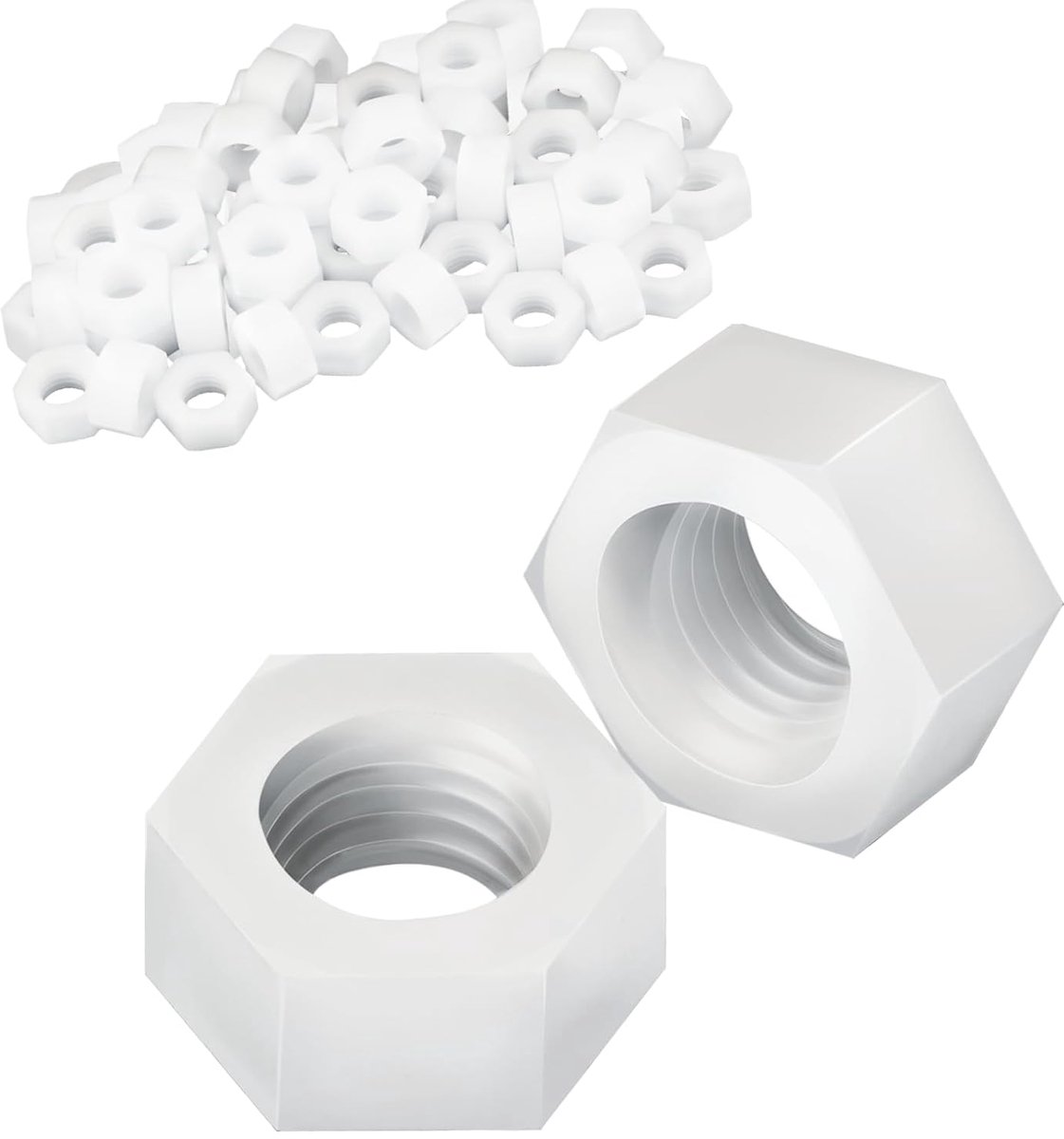 40 stuks kunststof moeren, M4 moer, kunststof schroeven, nylon zeskantmoeren, zeskantmoer, plastic moer, zeskantmoer, wit, voor draadstangen, schroefbouten, schroeven, sluitringen