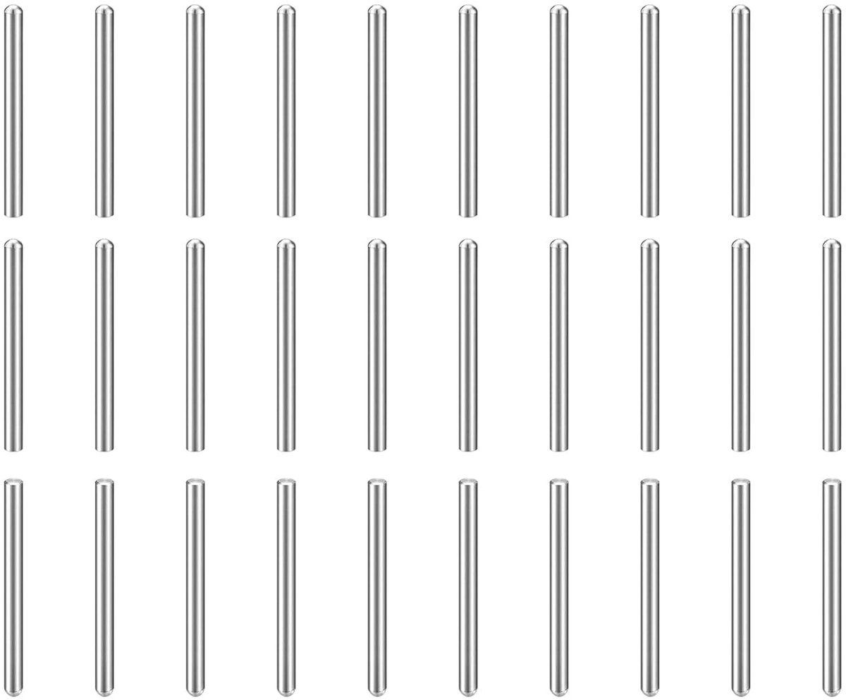 30 stuks cilindrische pluggen met ronde kop, 3,5 mm x 40 mm, 304 roestvrij staal, steunpluggen voor planken, meubelelement voor boekenkast, kast, GB831, zilver