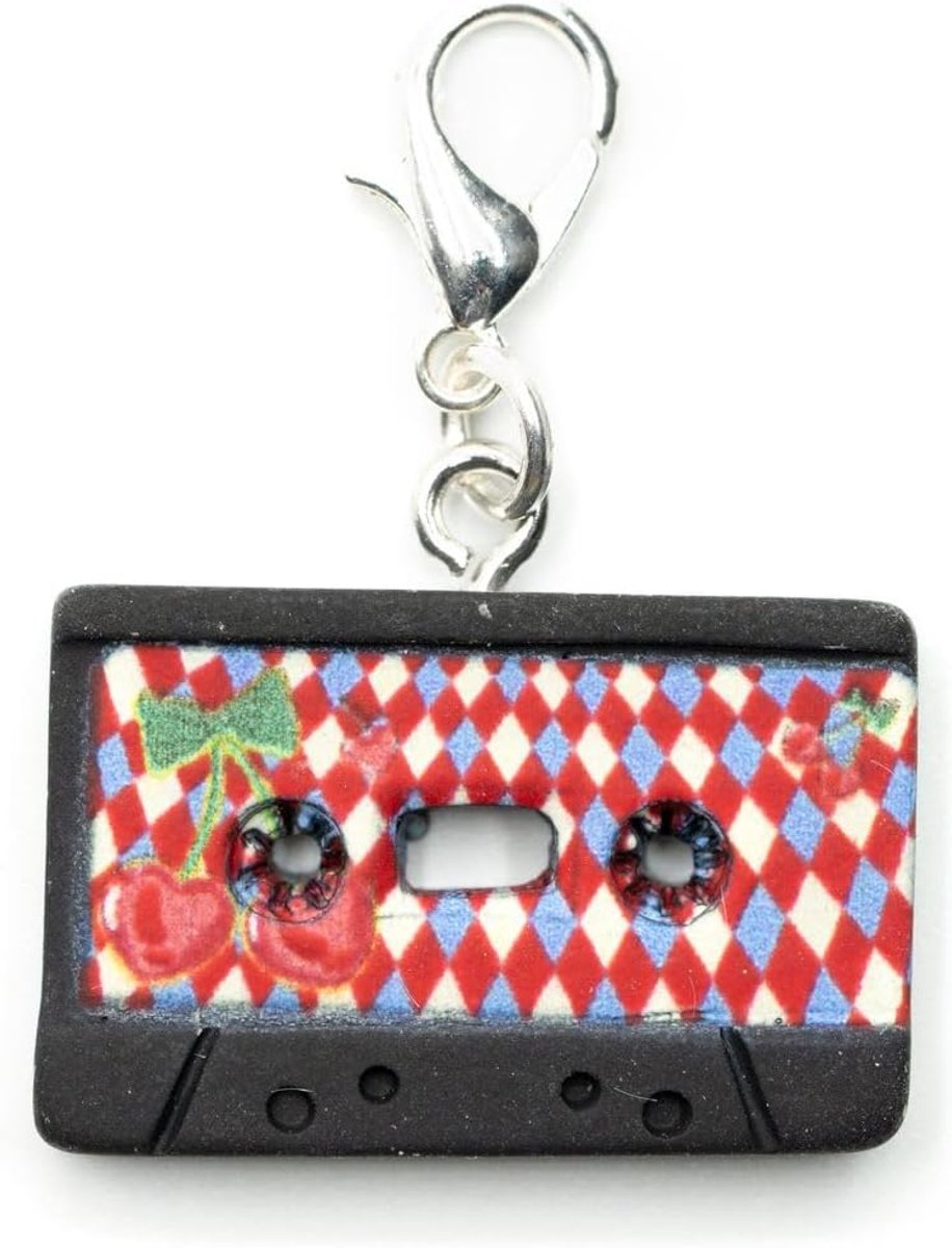 Cassettebedelhanger mixtape muziek walkman 80s kleurrijk - handgemaakte modesieraden | kettinghanger verzilverd - bedelhanger bedelarmband - hanger voor armband, 25 mm, Kunststof