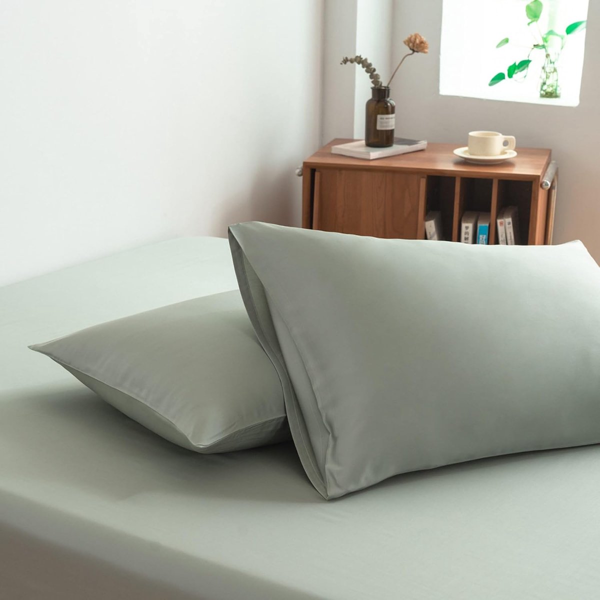 Kussenslopen Set van 2-40x80 cm - Sage Green - 100% Biologisch Bamboe - 400 TC - Hypoallergeen