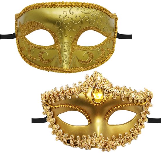 Venetiaans masker 2 stuks - goud - voor gemaskerde ballen en feesten - stijlvol oogmasker - SnelShoppen