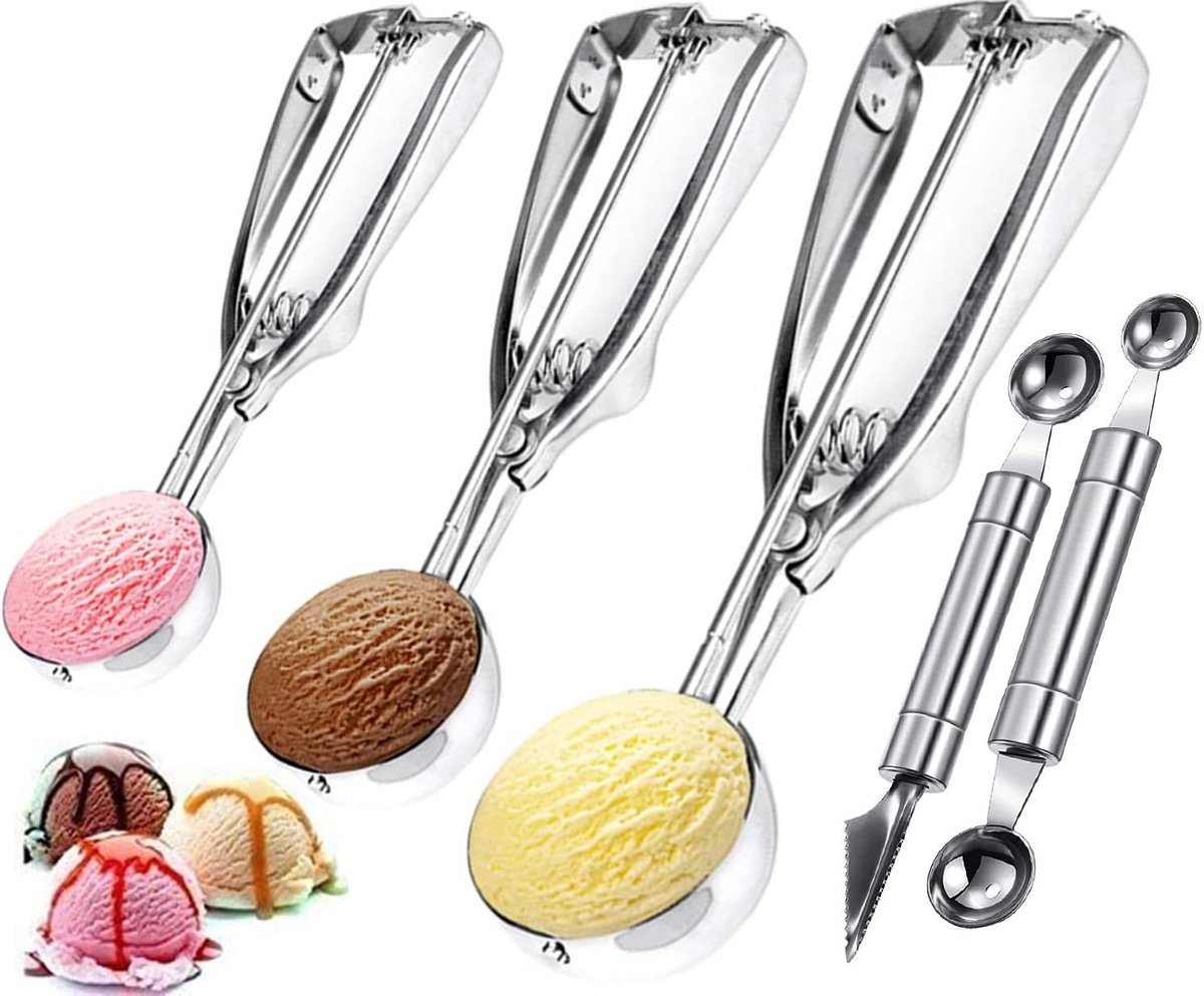 3 stuks ijsschepel, ijsschep, bal, ijsschep van 304 roestvrij staal, Ice Cream Scoop, ballen, lepel voor room, koekjes, cake, meloen
