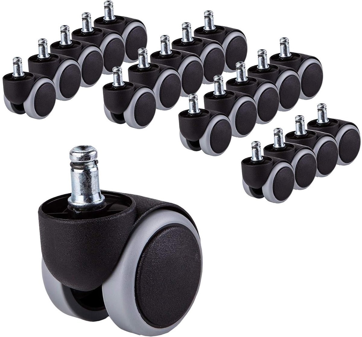 (Pack van 20) 50 mm rubberen stoel wielen bureaustoel wielen vervangende wielen dubbele wielen zwenkwielen universele stengels voor vervangende wielen zonder krassen korte steel (20, Ø 11 mm)