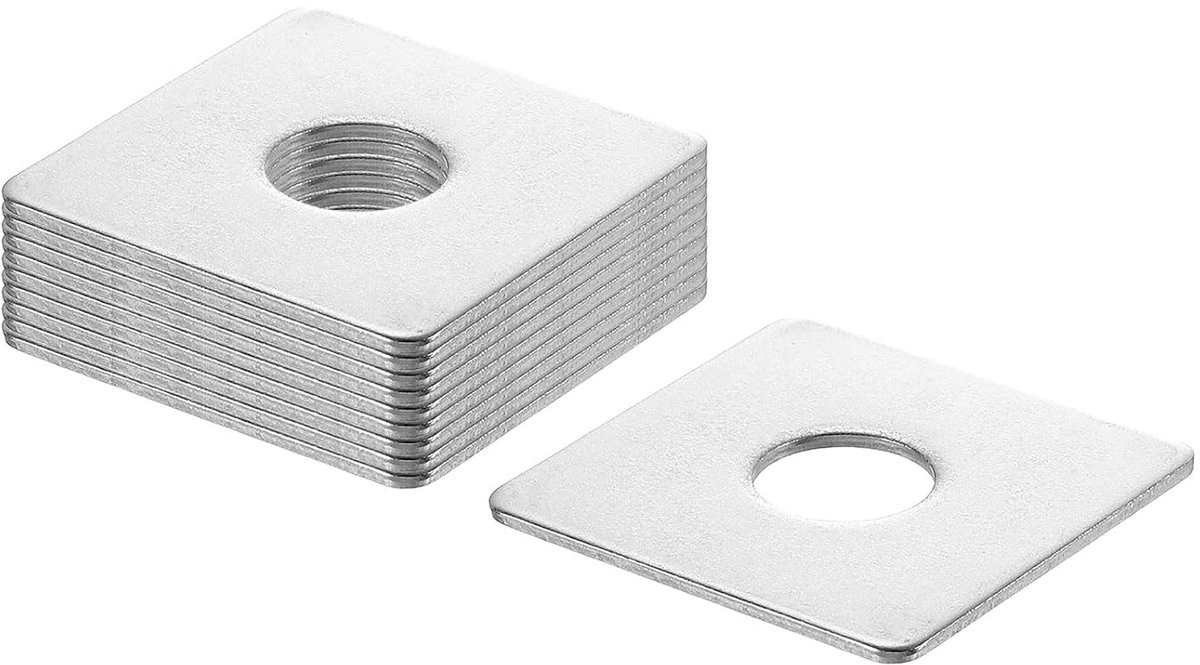 Vierkante sluitringen, M16 x 50 x 50 x 2 mm, 304 roestvrij staal, afdichtringen, zilverwit, vierkante schijven, platte sluitringen voor schroeven, moeren, schroefdraadstang
