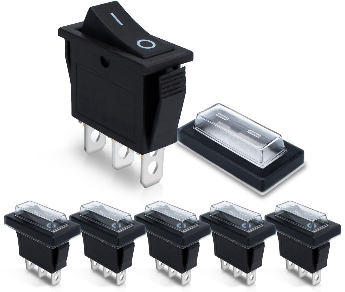 6 stuks Mini Tuimelschakelaar Zwart KCD3-202 3 Pin 3 Positie Tuimelschakelaar met 6 Waterdichte Doppen