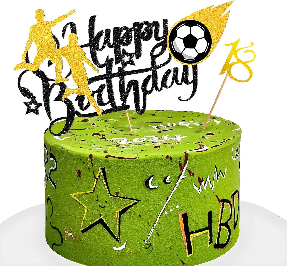 18th Football Cake Topper 2 stuks, 18e verjaardag taarttopper grappige taartdecoraties voetbal sport cake toppers voor jongens mannen voetbalfans