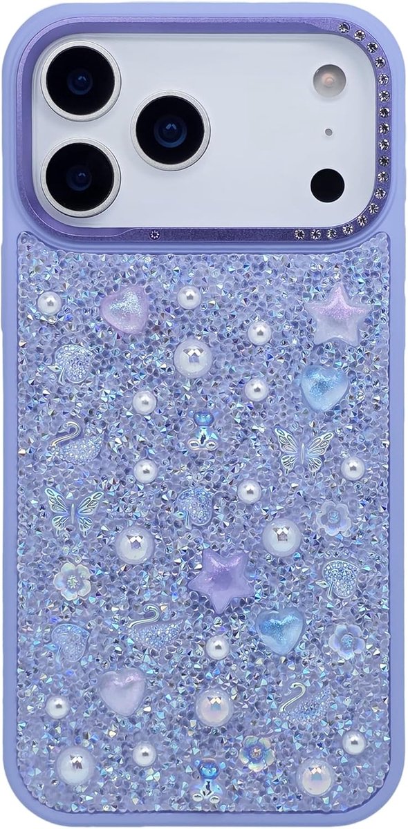 Voor iPhone 17 Pro Max hoesje voor vrouwen, Bling Sparkly Diamond Cover met kristallen parels, super schattig voor iPhone17 Pro Max 6,9 inch - Lavendel