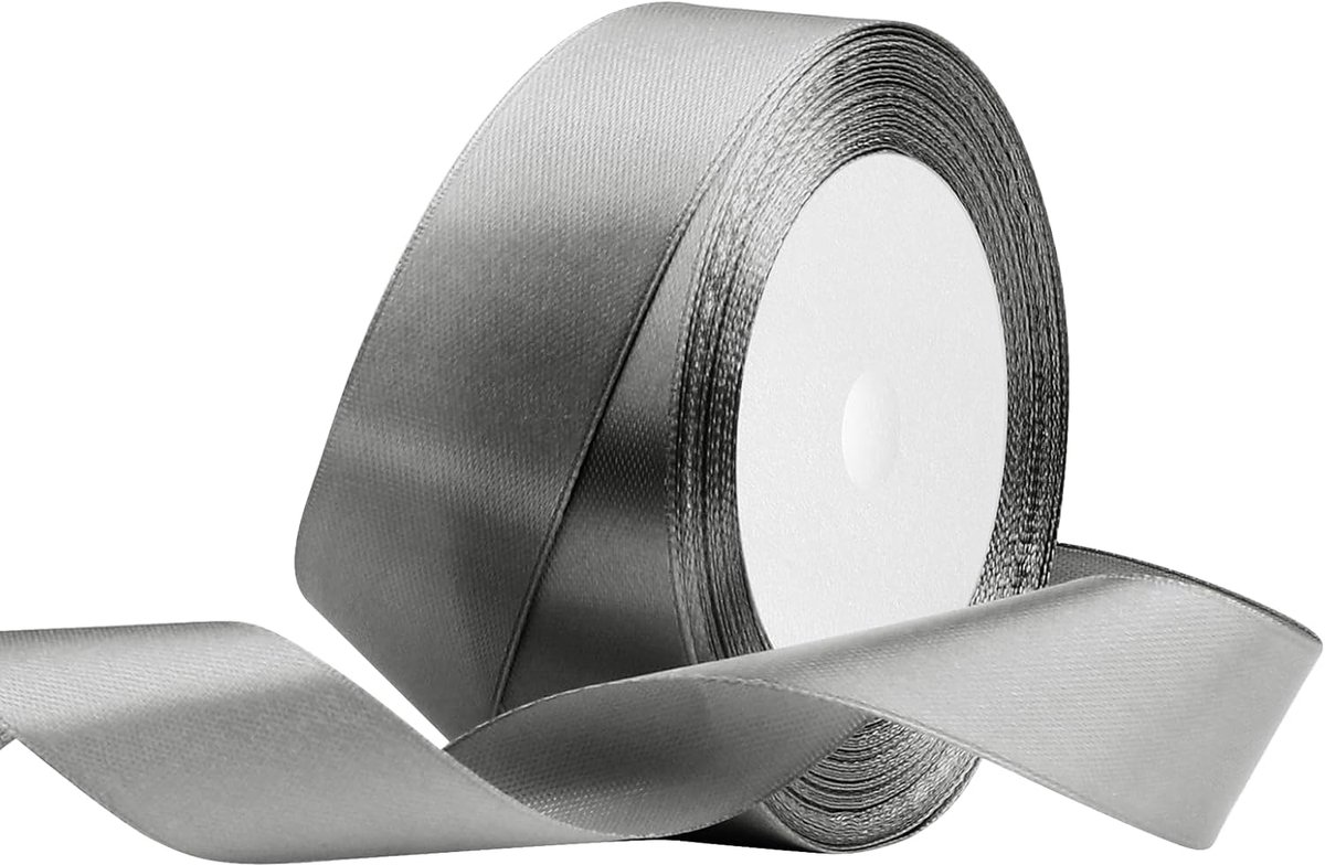 lint 25 mm breed grijs, 22 meter cadeaulint, stoffen lint voor bruiloftsdecoratie, cadeauverpakking, knutselen, feestdecoratie