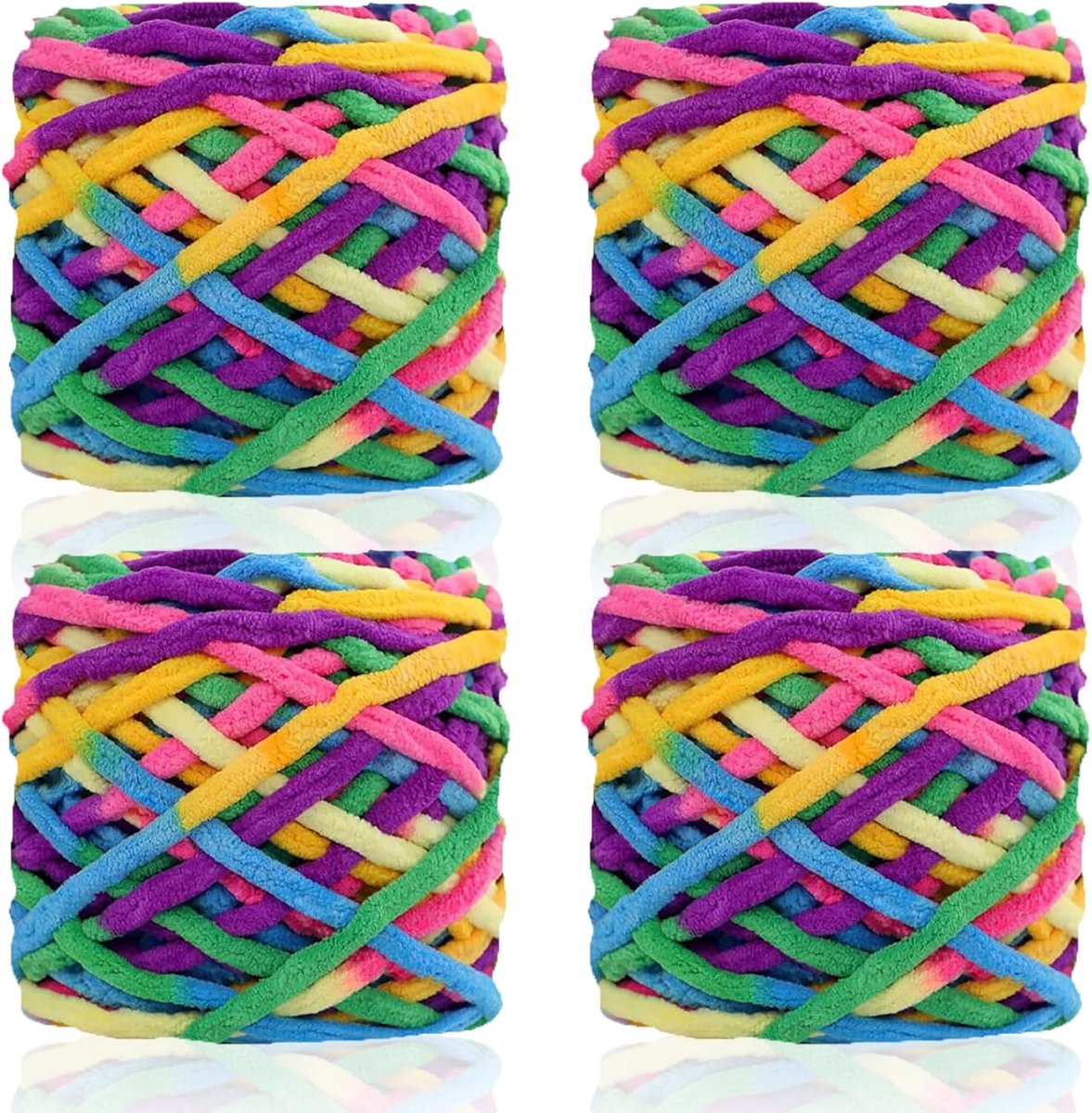 95 g x 4 grof garen om te haken en breien, 7 mm dik, gehaakte chenille-garen, pluizige dikke wol voor gehaakte deken, pop, tas, hoed, kussen, kattenbed (vijfkleurig)