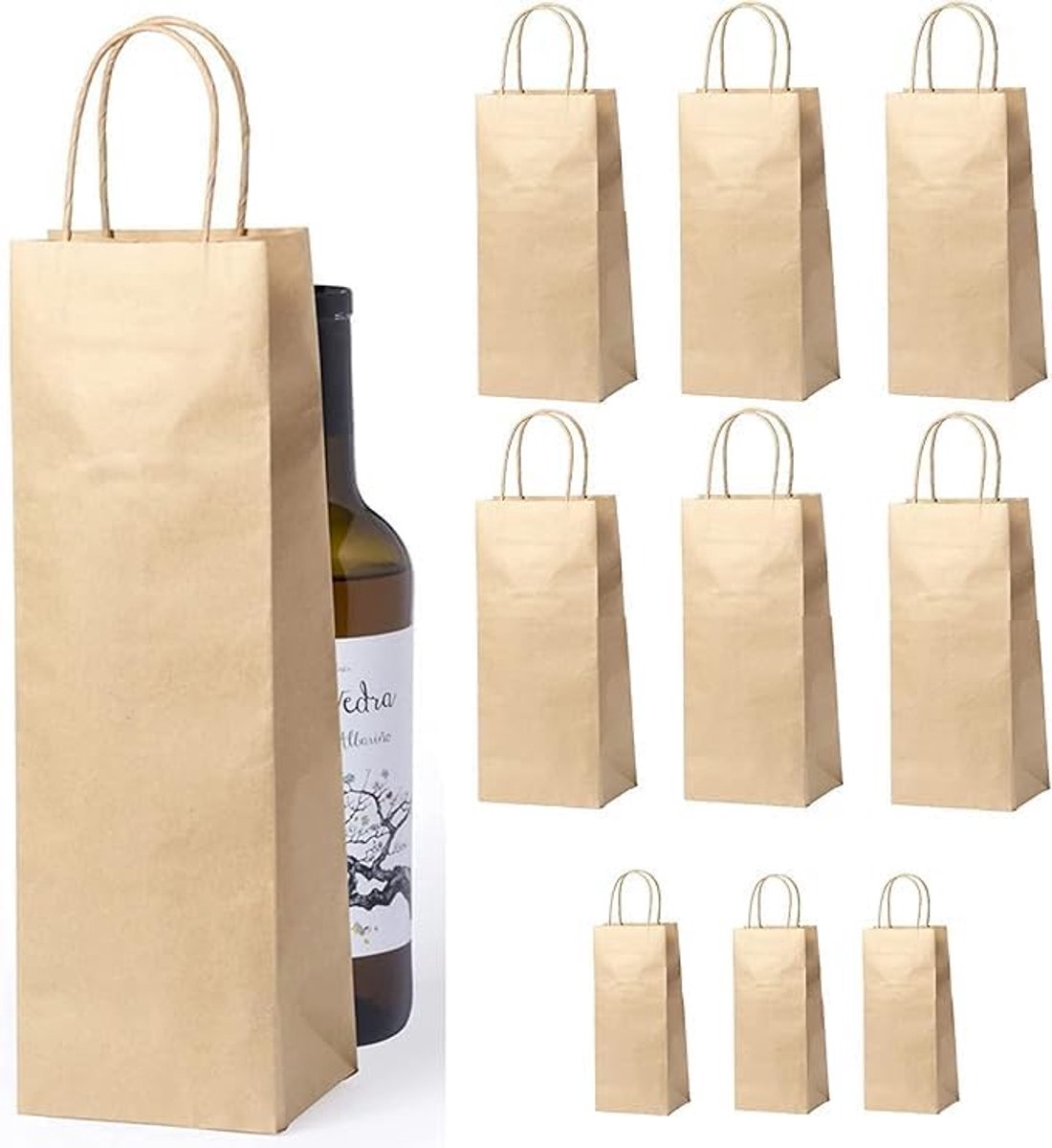 wijnflessen tassen 14 + 8 x 40 cm - kraftpapier - stijlvol en duurzaam - perfect voor cadeau - SnelShoppen