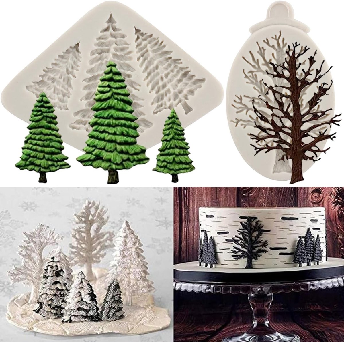 Fondant Cake Siliconen Mallen Set van 2 | Xmas Verjaardagsfeestje DIY Cake Decoreren Chocolade Snoep Sugarcraft Cupcake Topper Gebak Polymeer Klei Gom Paste Bakken