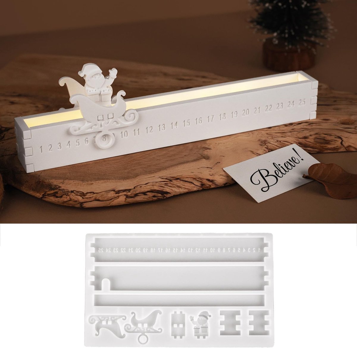 gietvormen Kerstmis countdown, siliconen vorm kerstkalender, gietvormen siliconen kerstslee, gietvormen siliconen kerstman, gipsvormen om te gieten, kerstdecoratie