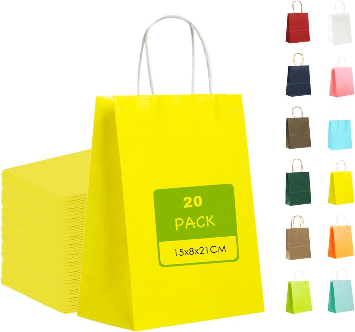 Papieren cadeauzakken 15x8x21cm - fluoriserend geel - 20 stuks - voor feestjes - SnelShoppen