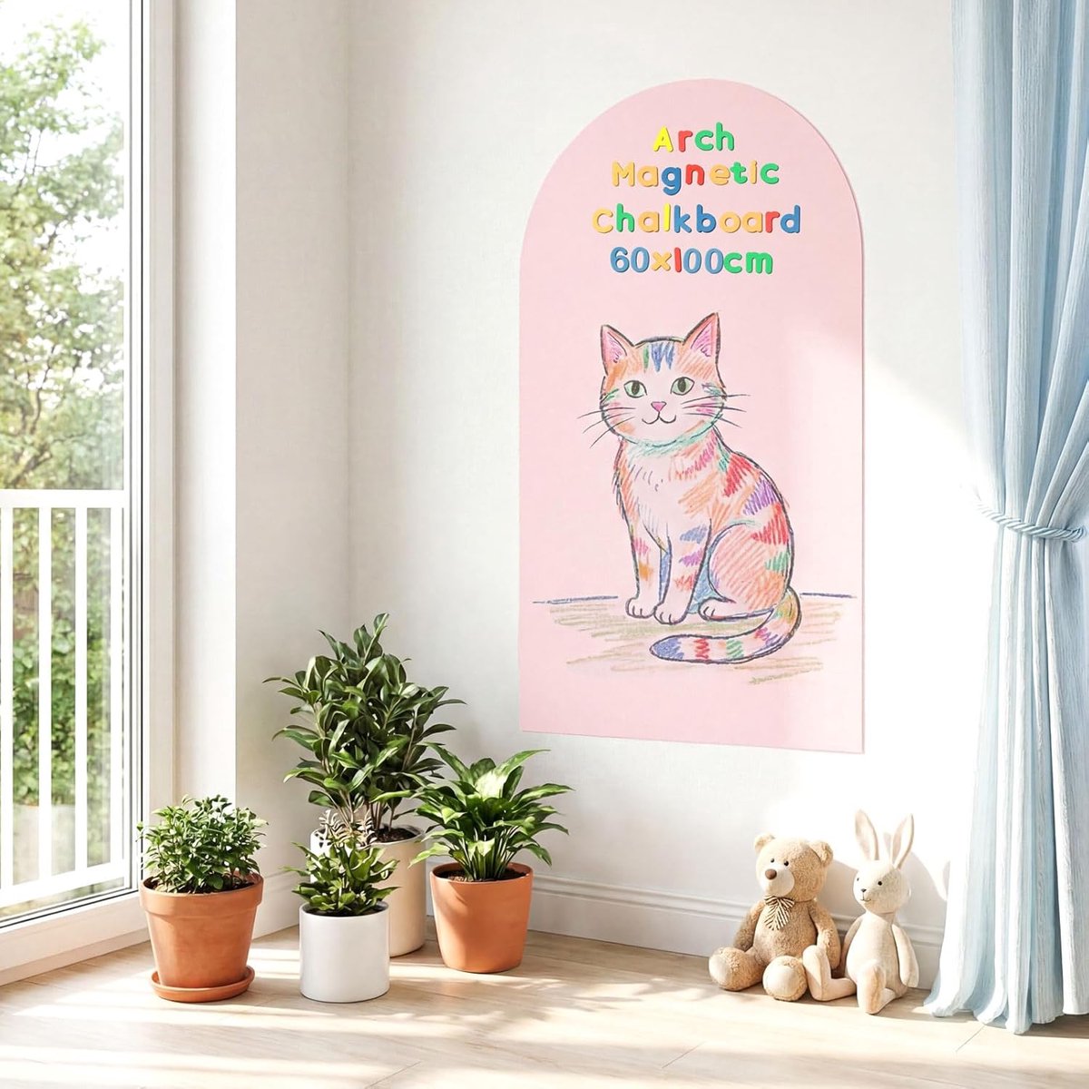 Magnetische boog muursticker 60x100 cm | zelfklevend magnetisch wandbord, soepel beschrijfbaar premium krijtbord, muurdecoratie voor speelkamer, klaslokaal en kantoor