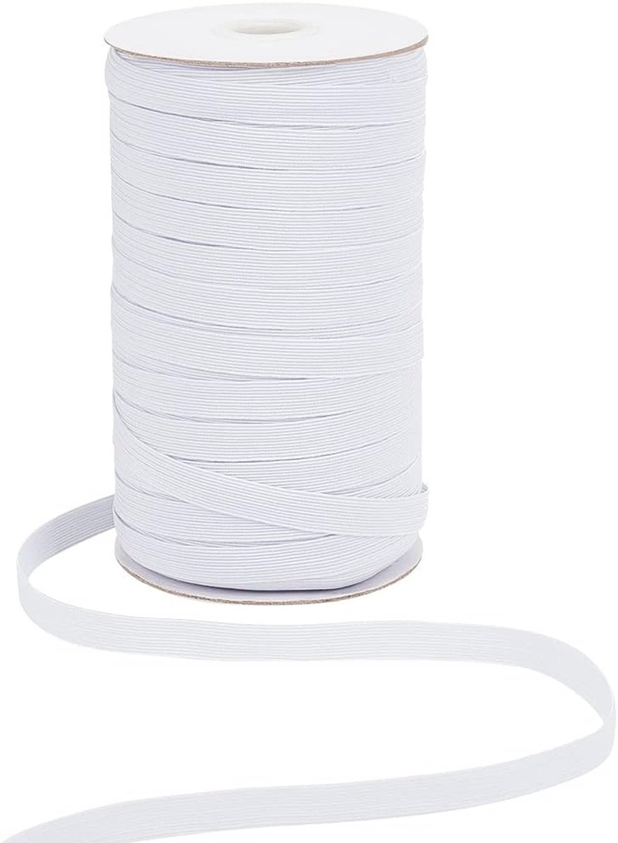 1 rol 100 meter 10 mm polyester rubber gevlochten platte elastische stretchband koord voor hoofdbanden naaien kleding taillebanden wit