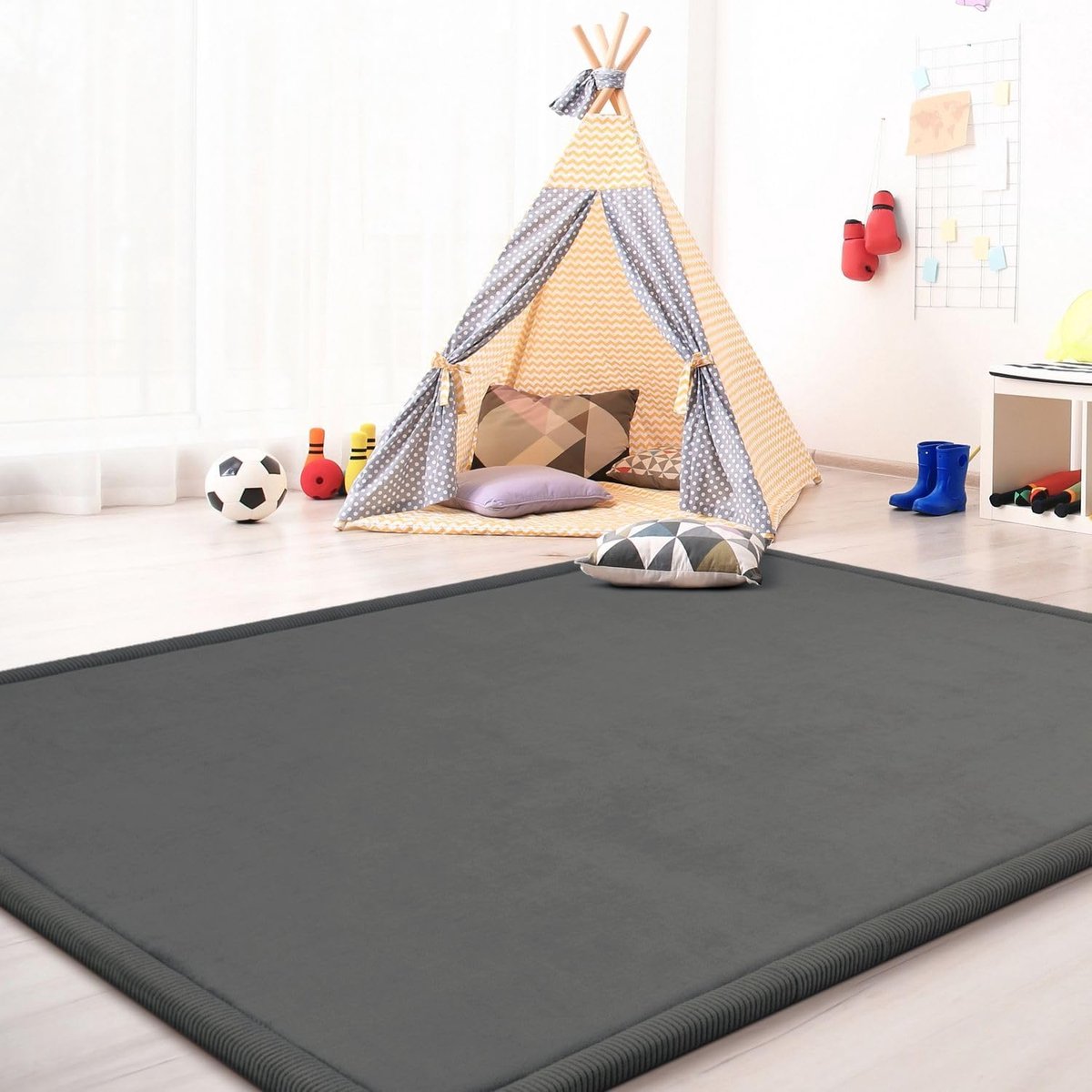 Home Speelmat Baby Matje Effen Kleur Antislip Soft, Kleur: Grijs Antraciet, Maat:160x220 cm