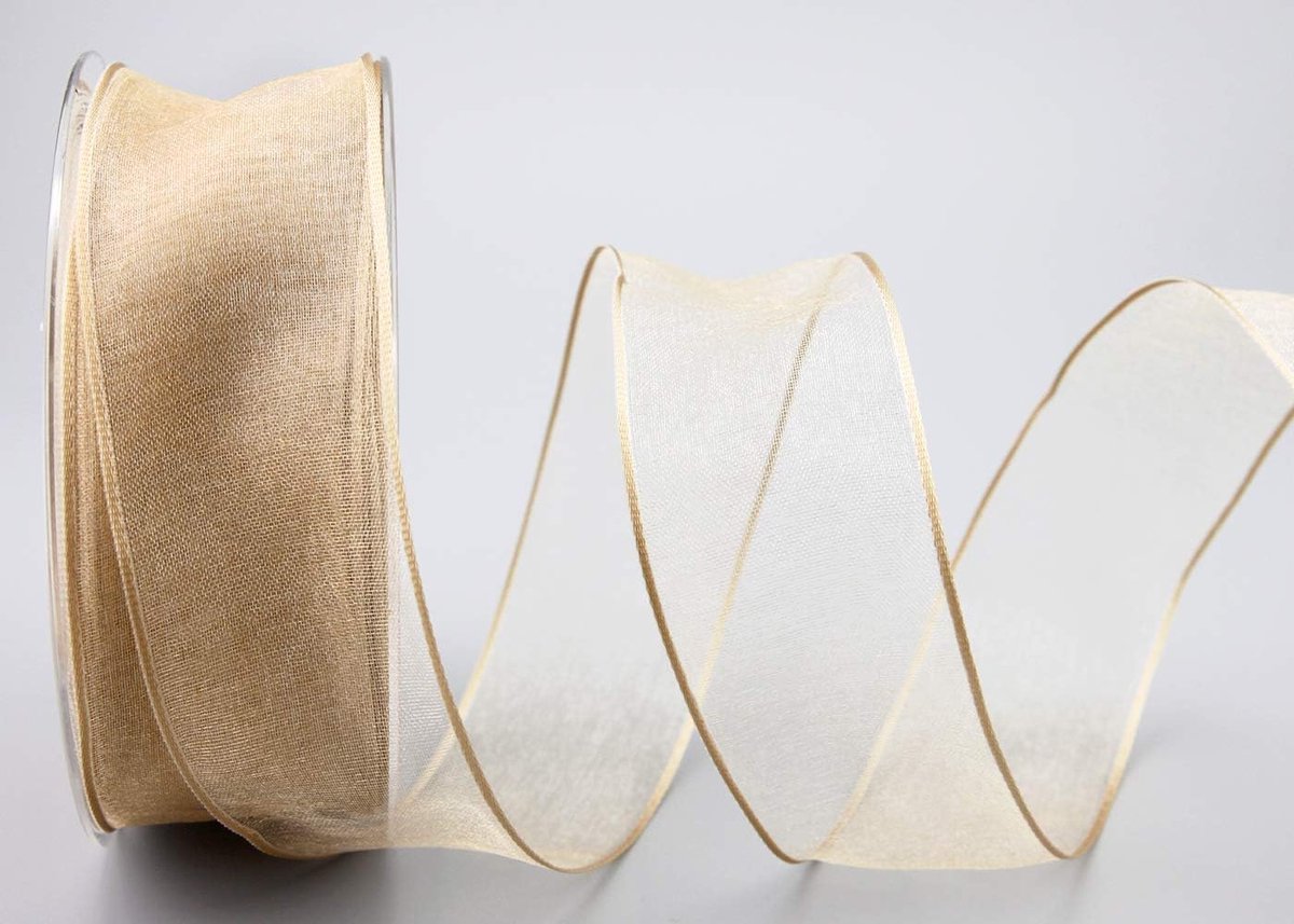20 m x 40 mm decoratief lint chiffon beige cadeaulint lint transparant organza met vormvaste randen premium kwaliteit bruiloft verjaardag chiffon lint effen