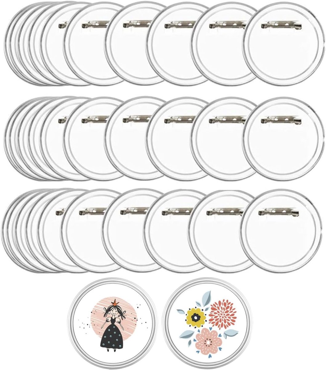 Knopen, ronde naalden van transparant acryl, 54 mm, voor badges, badges en knutselnaalden, complete accessoires voor doe-het-zelf, hobby en handwerk