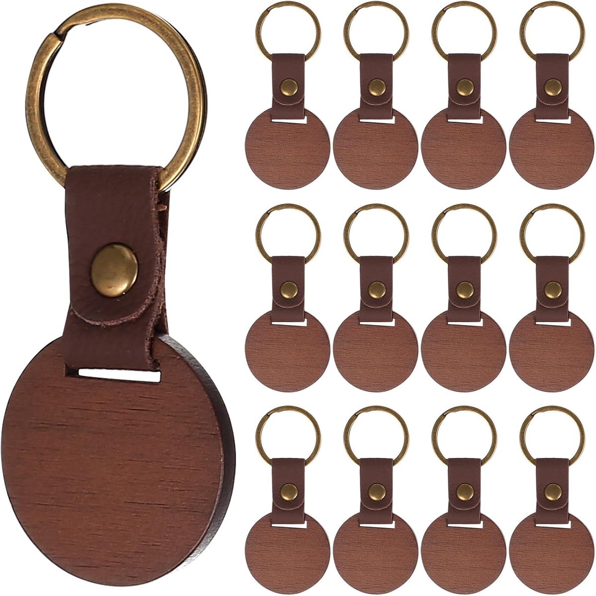 13 Stuks Houten Sleutelhanger Blanco, Lege Sleutelhangers van Hout, Personaliseerbare Sleutelhangers om te Beschilderen voor Lasergravure DIY Decoratie Geschenken (Rond, Notenhout)