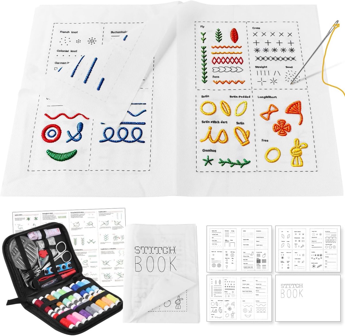 Borduurset Stitch Book Stickboek om Zelf te Leren Borduren Boek DIY-Stichboekenset voor Volwassenen voor Beginners met Stichanwijzing Naaiwerktuigen voor Hobby Knutselen Familie Breien Weven
