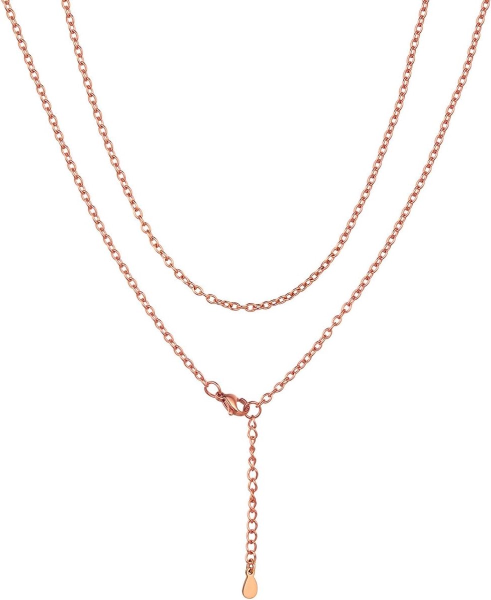 Dames roloketting 2 mm breed ankerketting dames en heren hoogwaardige jasseronketting (zilver/goud/zwart/roségoud selecteerbare lengte tussen 46 cm - 76 cm geschenken, Roestvrij staal