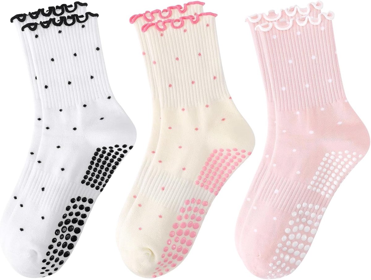 Sokken voor Vrouwen, Antislip Grippy Boog Borduurwerk Yoga Sokken voor Fitness Ballet Bar Werk & Dans