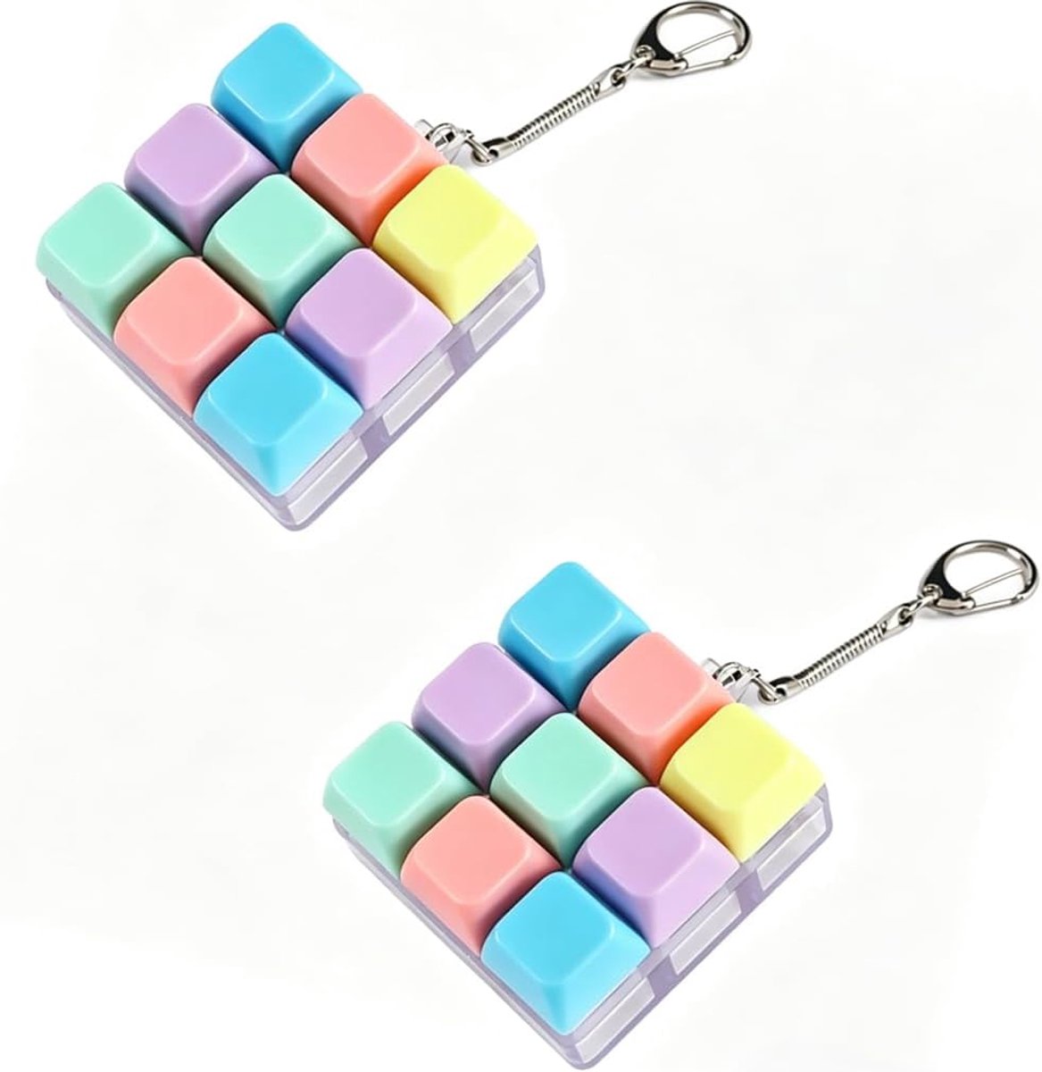 2 stuks toetsenbord fidget sleutelhanger, 9 toetsen Macaron Keyboard Clicker, ASMR voor volwassenen