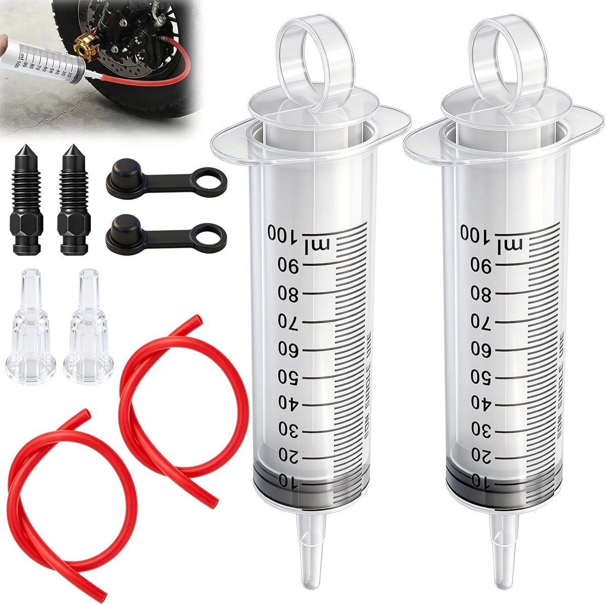 100 ml spuit remontluchter met oliesproeier, slang 50 cm, remontluchtingsapparaat voor motorfiets, fiets, scooter, auto, reparatie, eenvoudig, comfortabel en snel, koppeling, gereedschapsset