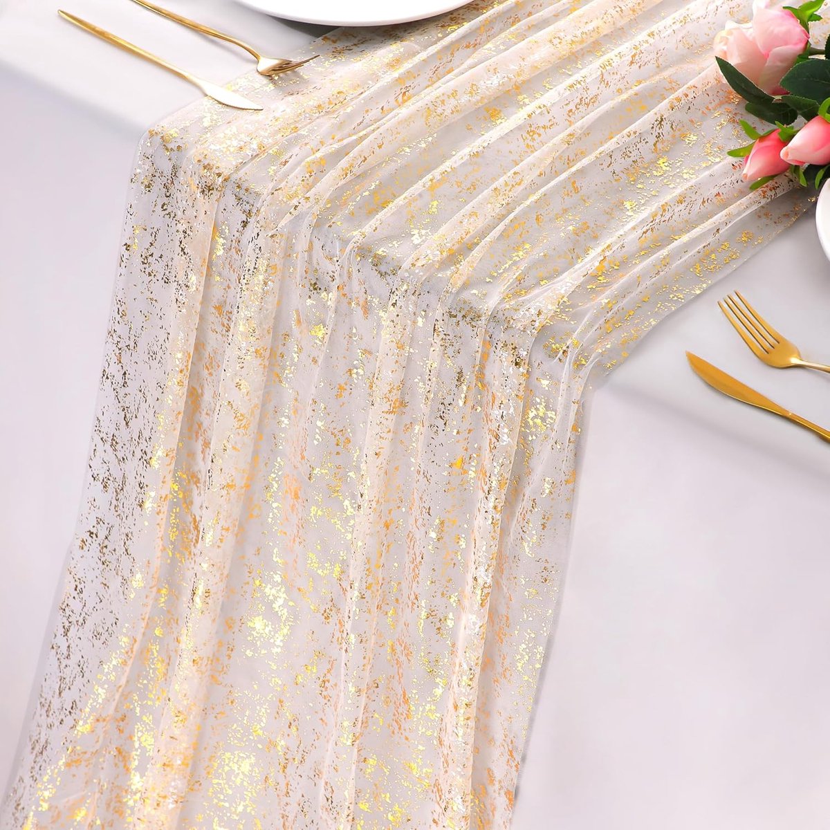 Tafelloper Kerstmis tafelloper gouden rol, goudfolie tafeldecoratie bruiloft, tafelband met coating glanzend goud, tafelband goud, tule decoratieve stof tule band voor bruiloften, Kerstmis verjaardag