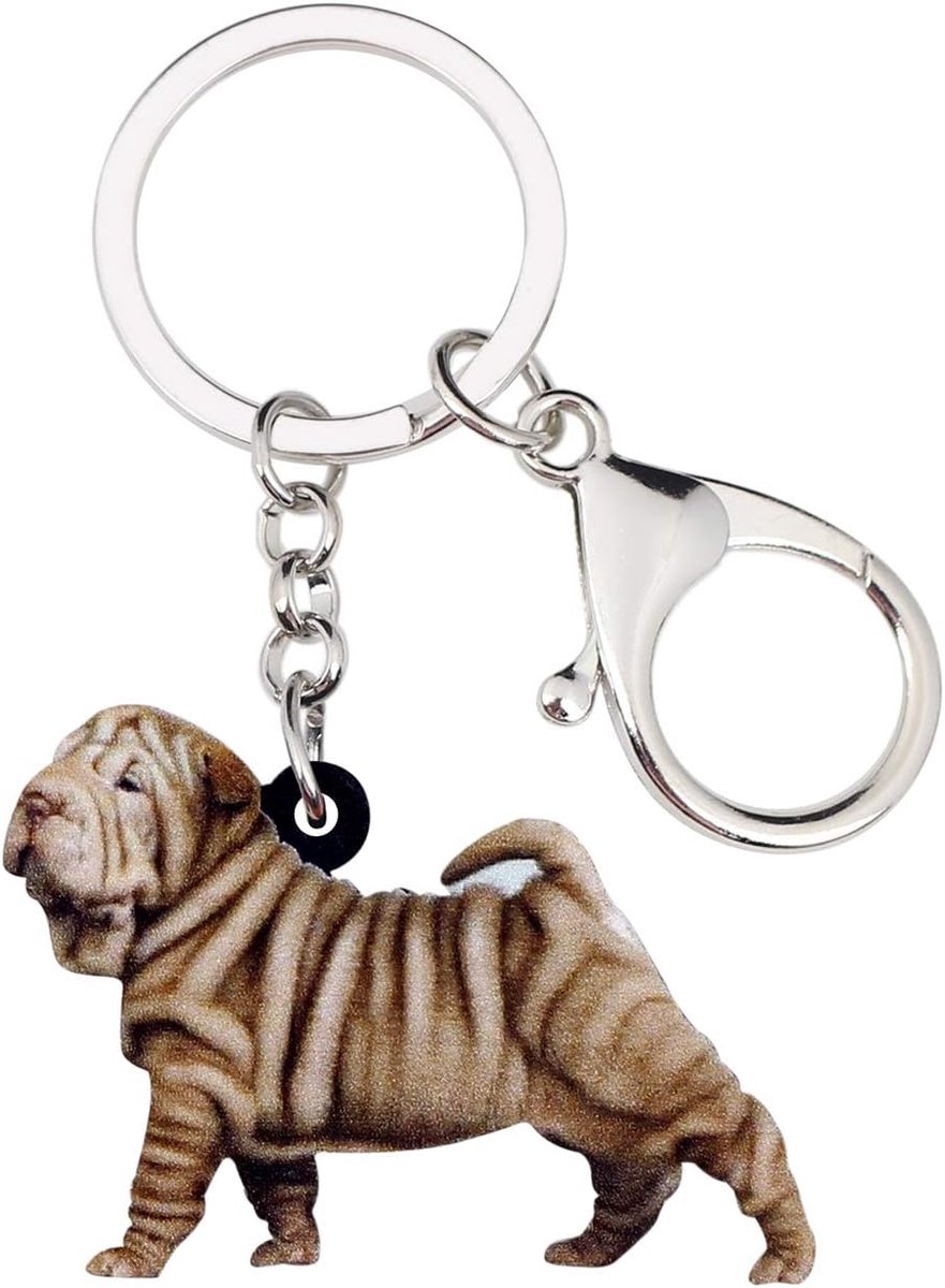 Acryl Leuke Shar Pei Hond Sleutelhangers Huisdier Ringen Voor Vrouwen Meisjes Dames Portemonnee Auto Charms Gift, Bruin, 34mm x 50mm