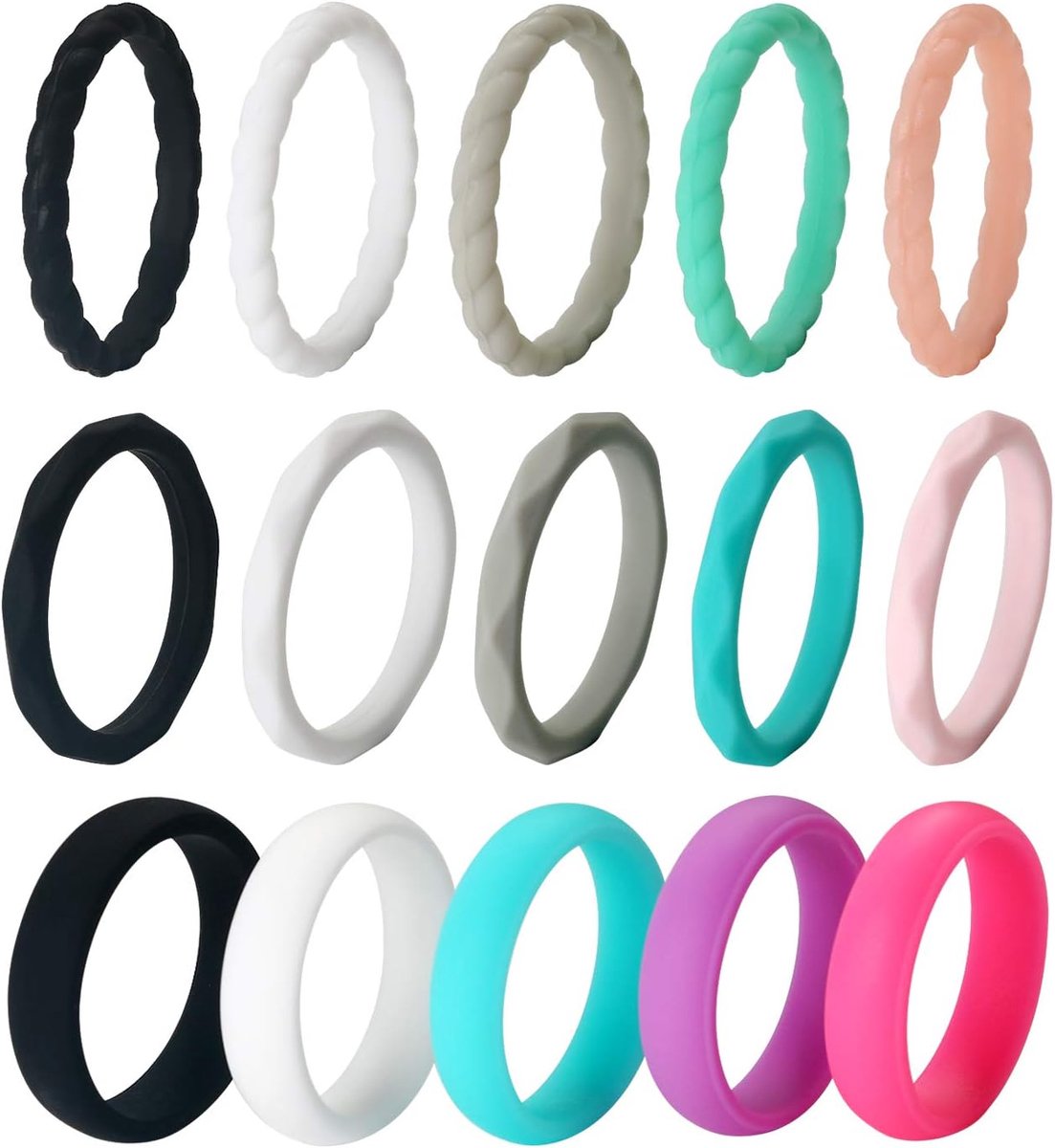 Ringen herenring mannen ringen siliconen elastieken knokkels knokkels stapelen bruiloft verloving ringen 15 stuks set, Siliconen