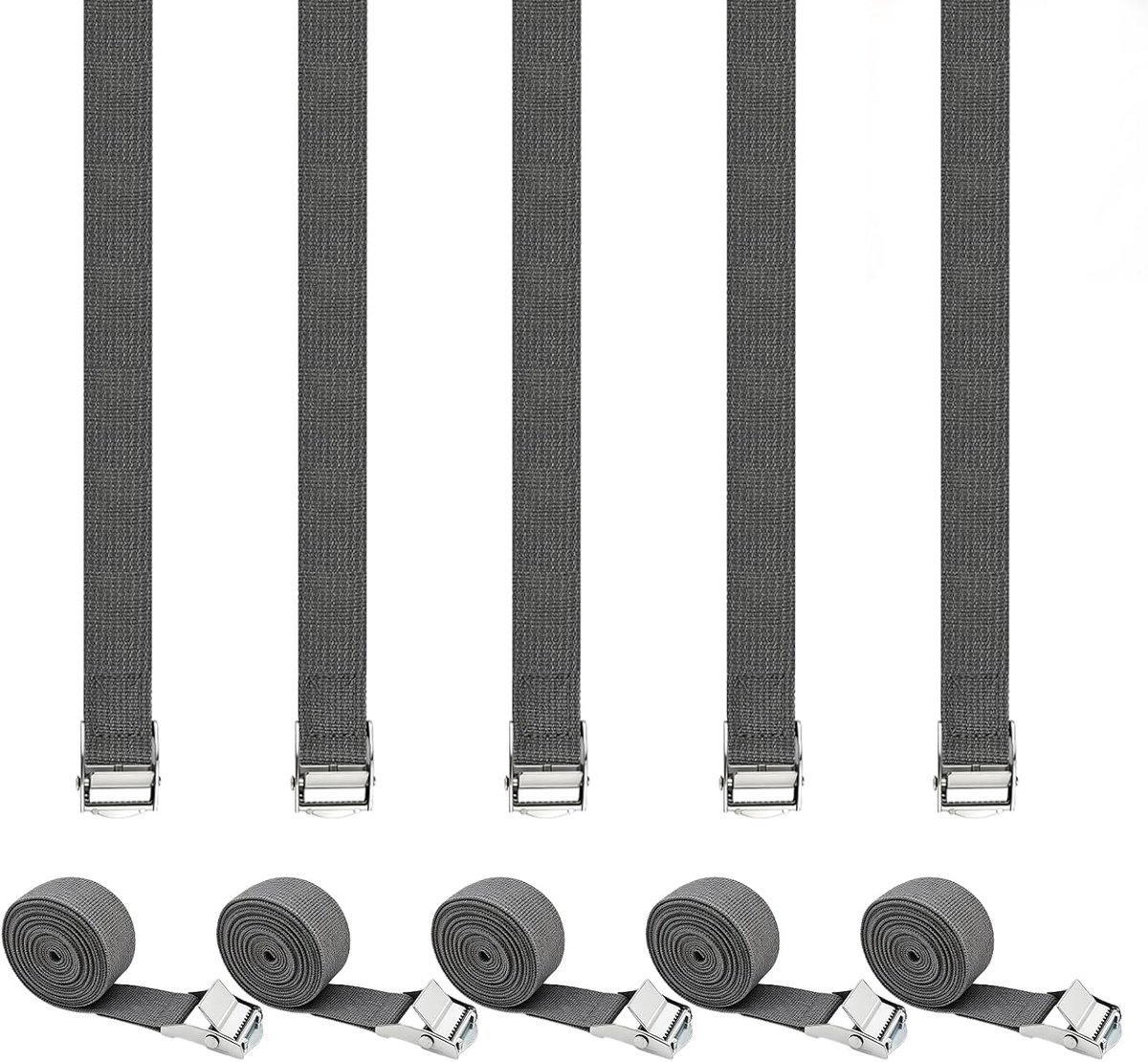 Spanbanden, 2 m x 25 mm verstelbare sjorriemen, spanriem vasthoudende vrachtbanden, heavy duty met snelsluiting nokgesp voor bestelwagens, motorfiets, vrachtwagens, aanhangwagen, bagage