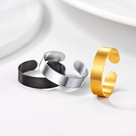 Gepersonaliseerde open ring 5 mm/10 mm 17 mm breed dames heren bandring hoogglans gepolijst/geborsteld verstelbaar trouwring verlovingsring cadeau voor mannen vrouwen roestvrij staal / 18 k verguld, roestvrij staal, — afbeelding 4