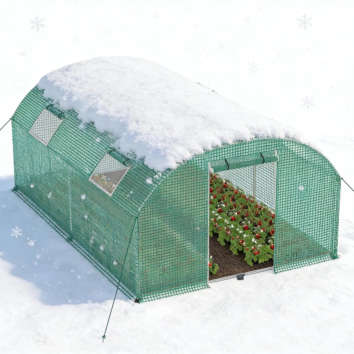 12 m² Vorstbescherming tuinkas van staal frame 3 x 4 x 2 m HDPE foliekas met 4 insectenhor ramen en deuren inloopbare broeikas tuin overwinteringstent voor planten