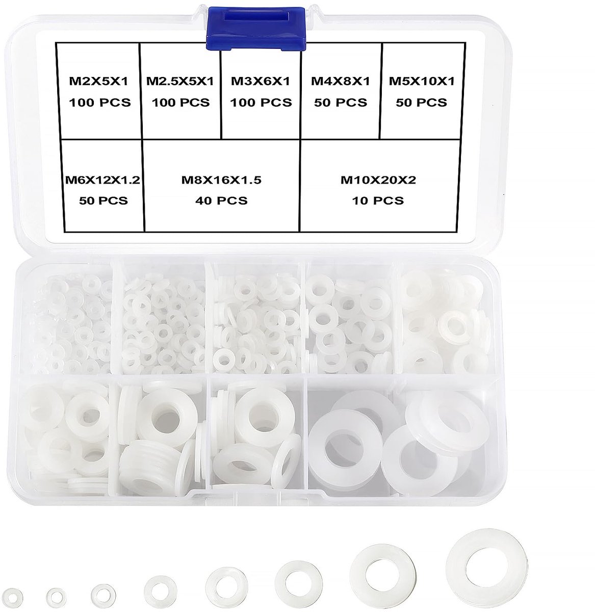 500 Stuks M2 M2.5 M3 M4 M5 M6 M8 M10 Nylon Platte Ring Assortment Kit, Nylon Pakking, Plastic Sluitringen voor Mechanische, Wit