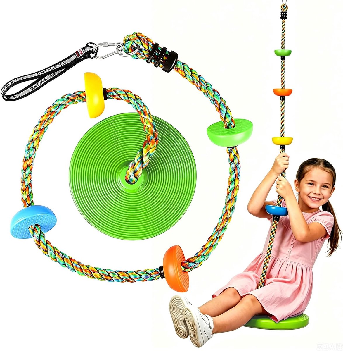 Schommel, boom, kinderschommel met platform, schijfschommel, zitset, speelset, accessoires, voor kinderen van 3-8 jaar, groen