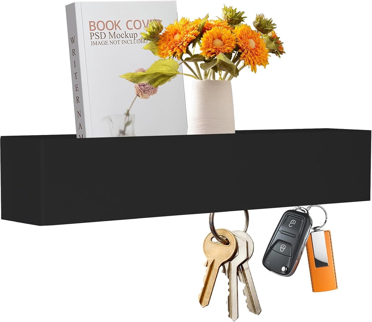 Sleutelhaak met plank, met 5 haken, 43,5 x 7,5 x 8 cm | Metalen sleutelrek met 5 haken, sleutelrek organizer, sleutelrek met schroeven, voor hal, entree, woonkamer