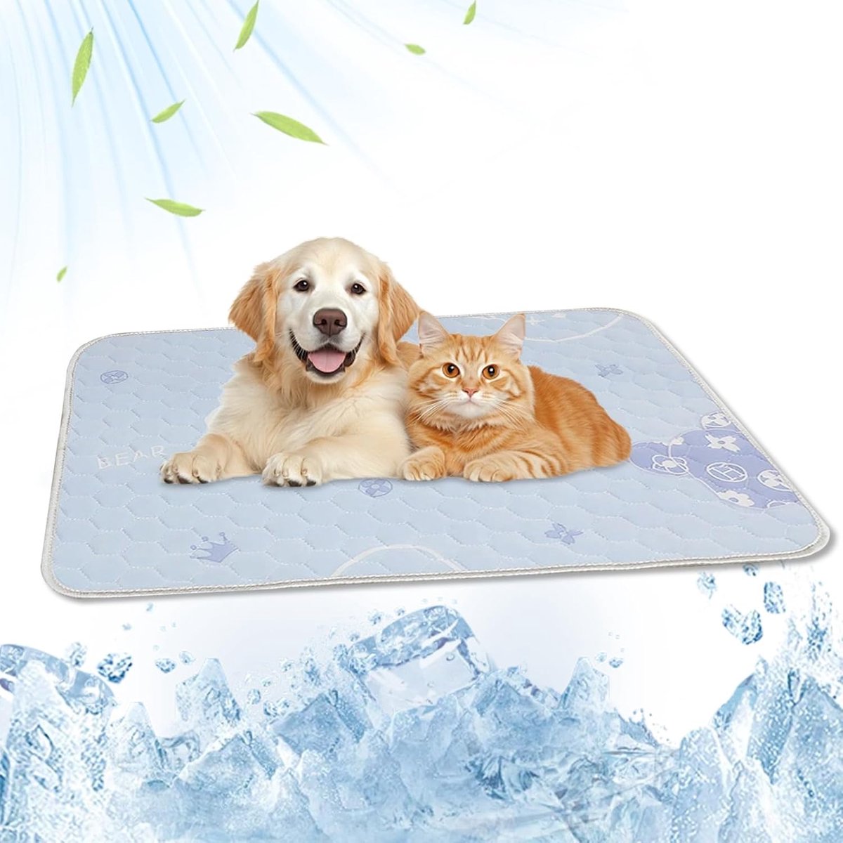 Koelmat voor honden, 70 x 50 cm, koelmat, kattenkoeldeken, hondenkoelmat, zelfkoelend koelgevoel, blauwe hondenkoelmat voor huisdieren, voor bank, bed, box, vloer en reizen