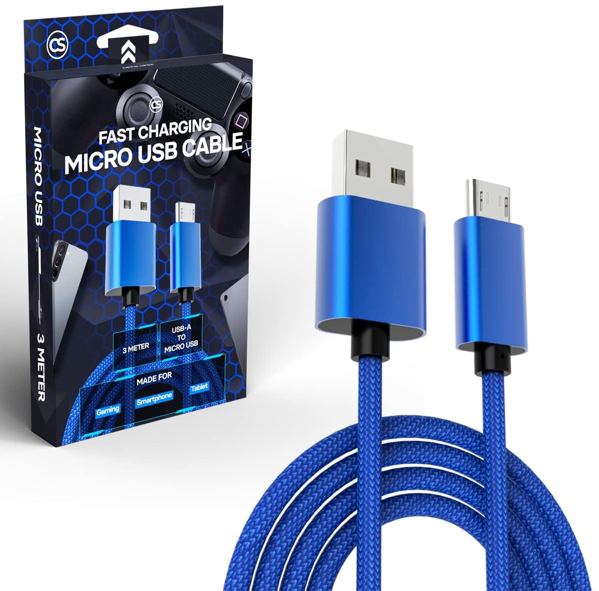 Oplaadkabel PS4 Controller - 3 Meter - Nylon Gevlochten - 5A Snellader - Vrij bewegen tijdens opladen - SnelShoppen
