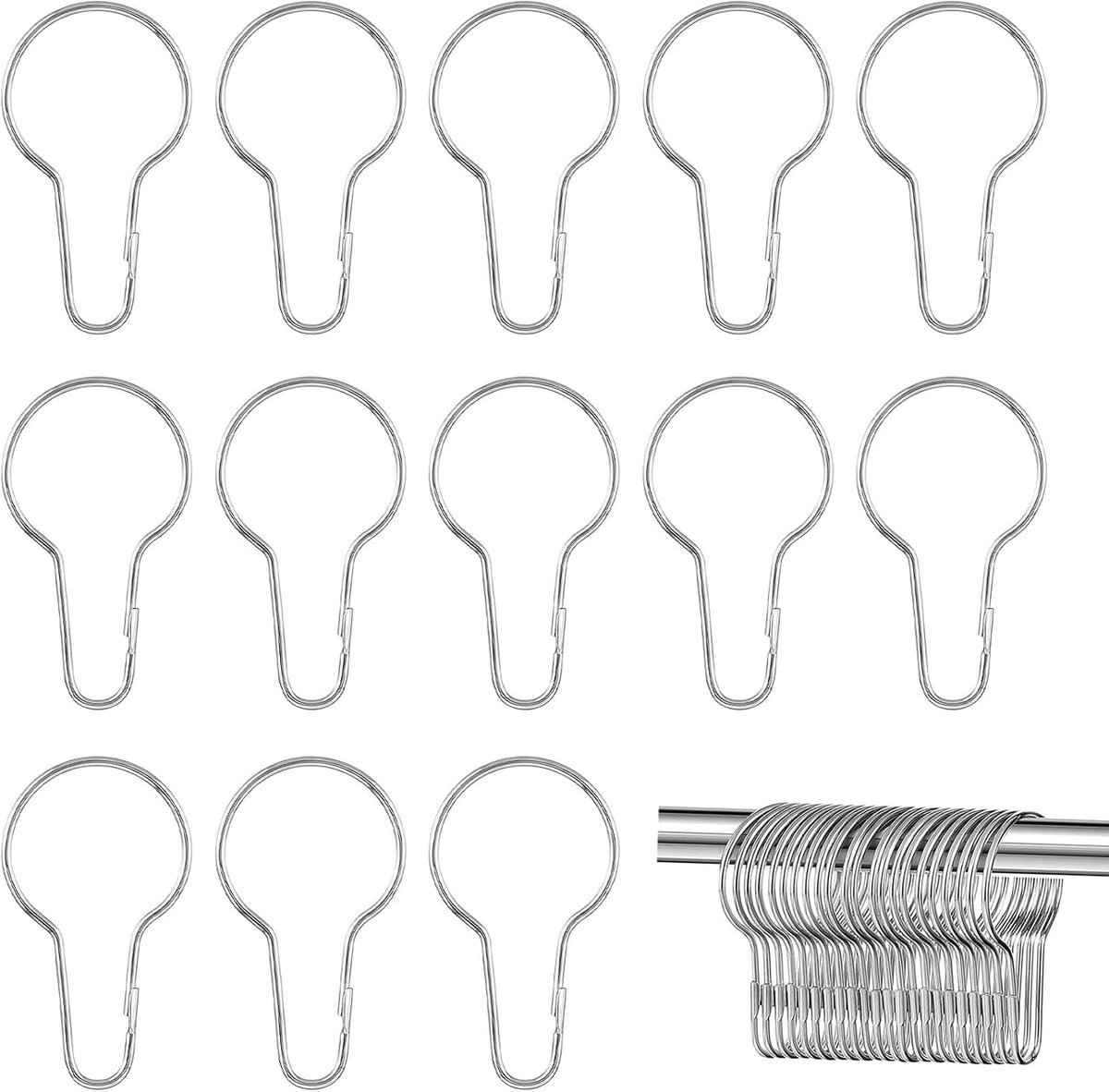 Ringen voor het openen van gordijnen, metalen douchegordijnhaken | gordijnringen voor douchegordijnstangen, kledingrekken voor badkamer, slaapkamer, woonkamer (zilver)
