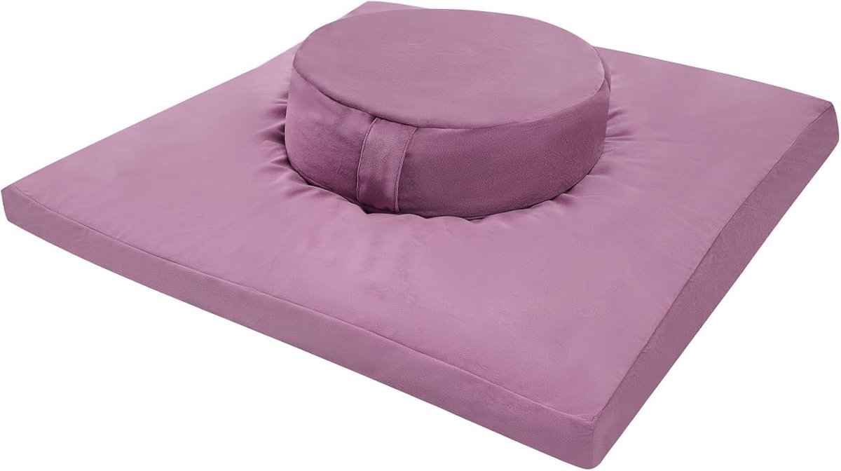 set met meditatiemat, yoga, bolster, yogakussen, rond, afneembaar, wasbare overtrek met ritssluiting, meditatieset van katoen, 80 cm, mat, 40 cm kussen